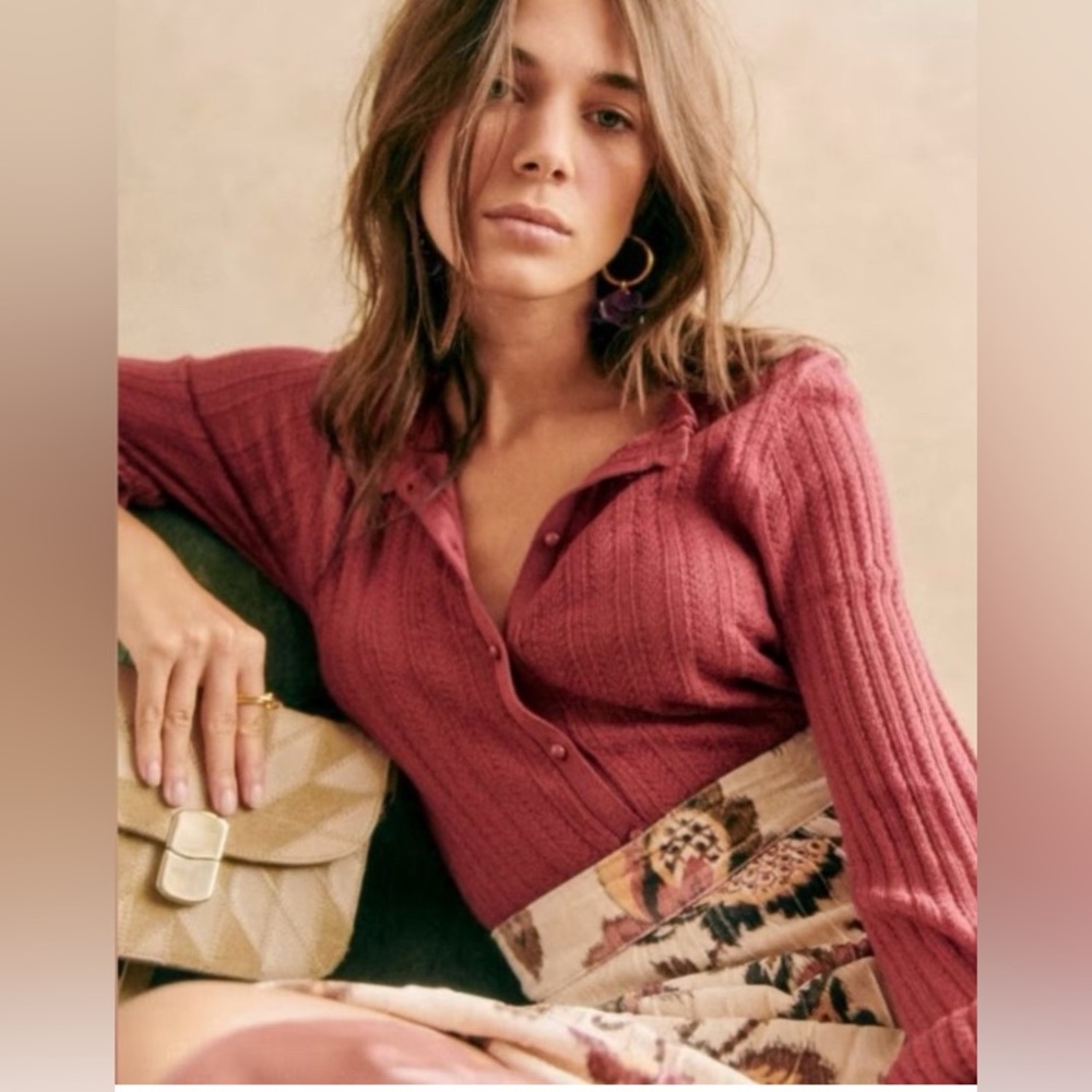 Sezane Louis Pink Knit Cardigan Size M - Picture 3 of 11